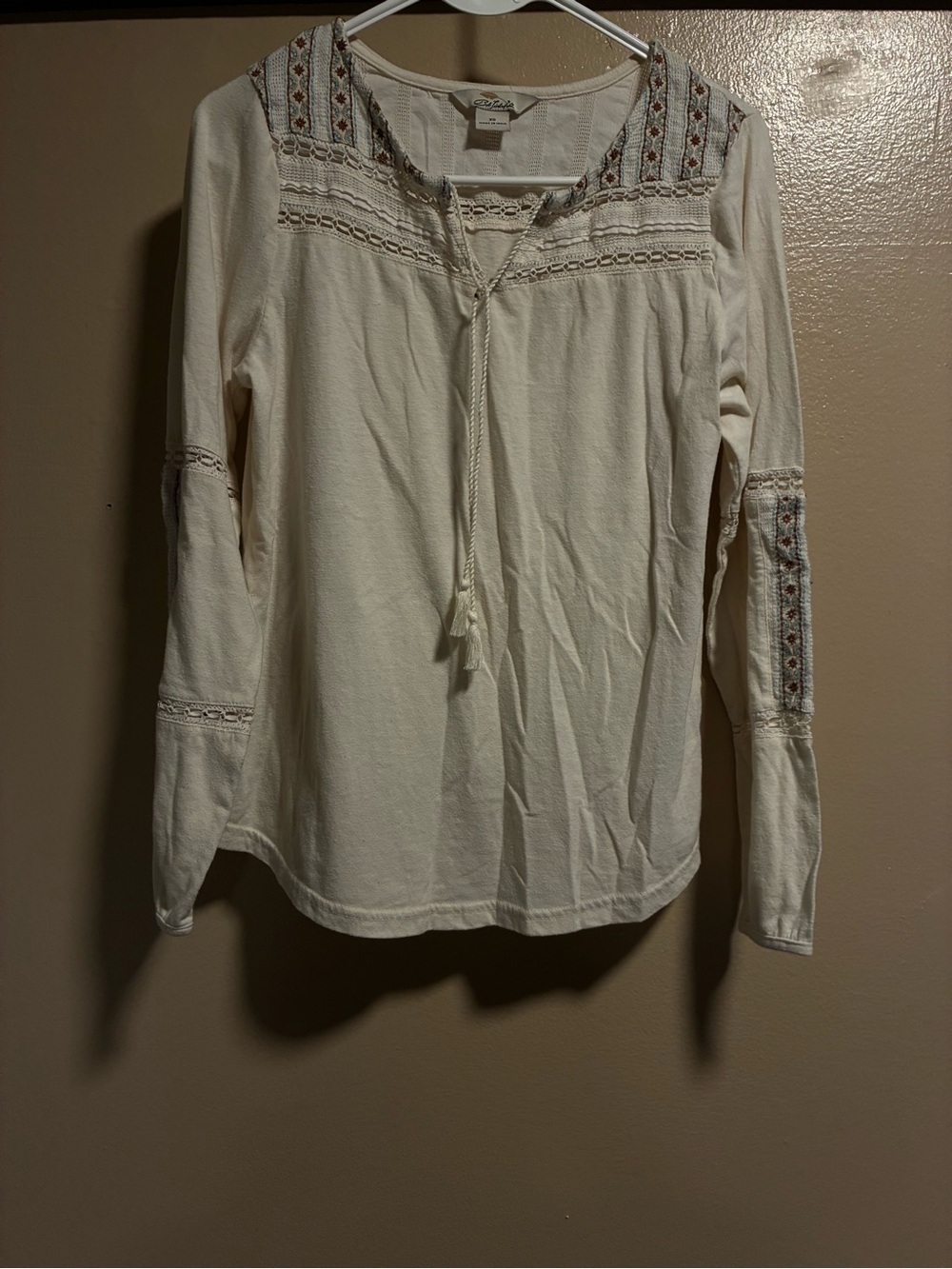 Cream Embroidered Peasant Blouse - Women